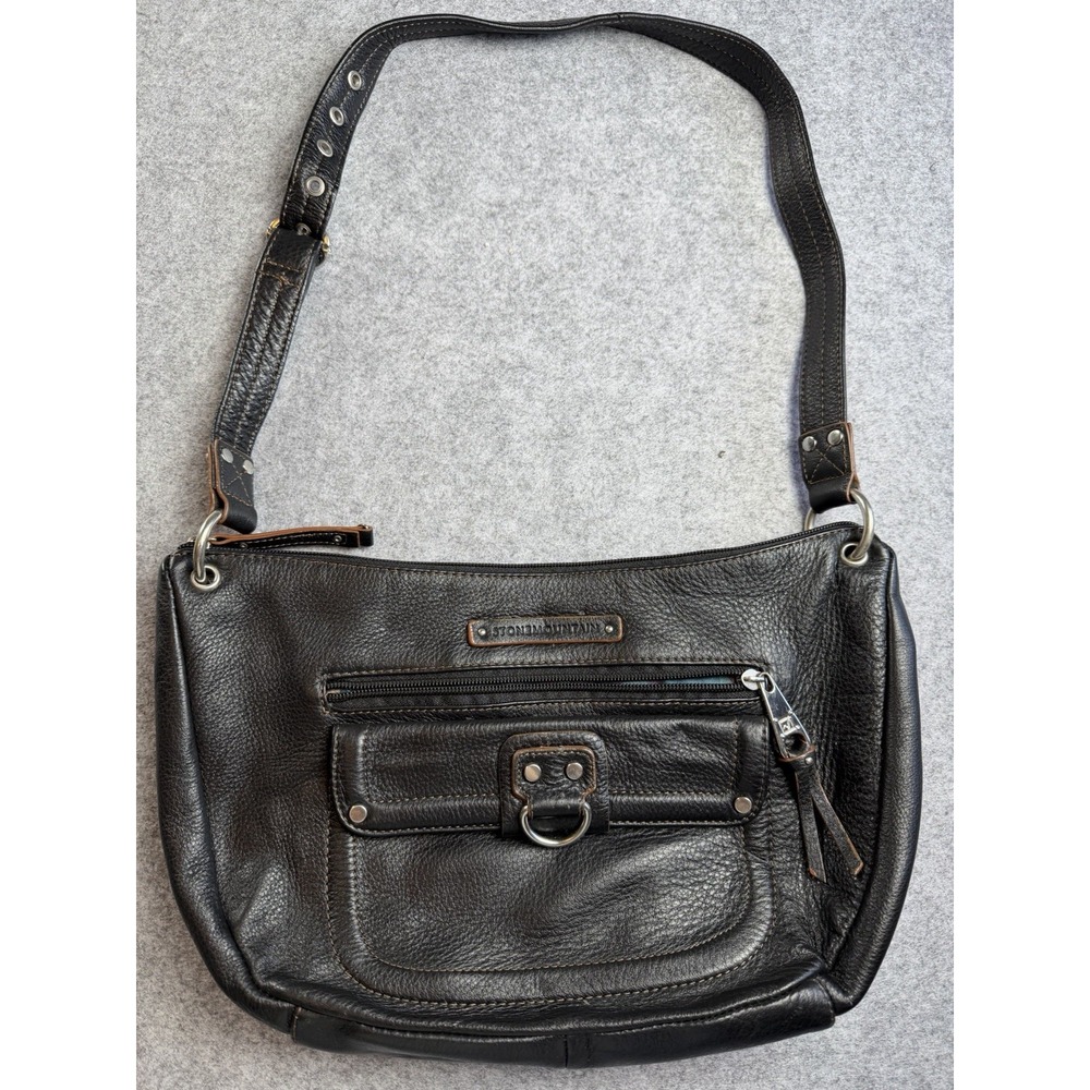 Stone Mountain Womens Crossbody Shoulder Bag Black‎ Pebbled Leather